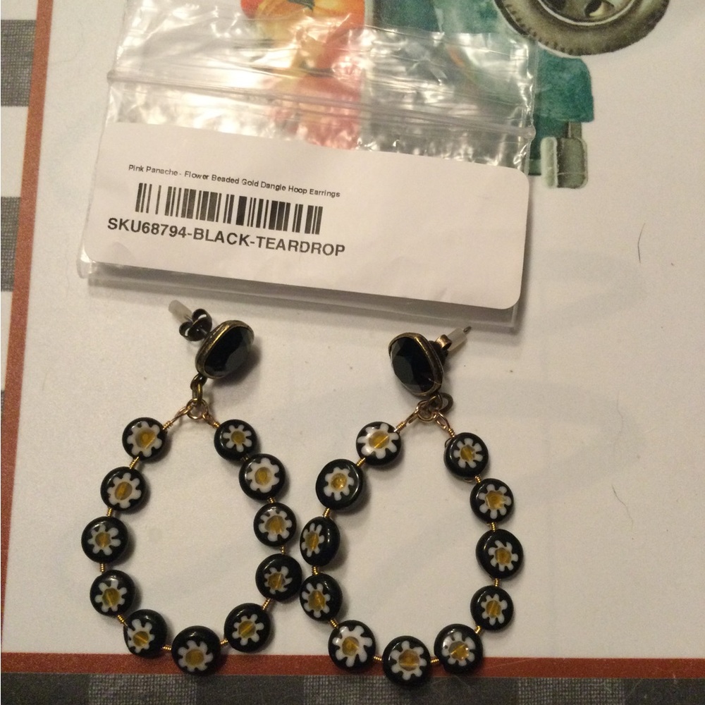 New Pink Panache black flower earrings